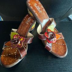 New. Never Worn. This Is Wearable Art! Gorgeous Leather Sandals. Smoke-Free Home. Gorgeous Leather, Aesthetic Fashion, Cute Shoes, Wearable Art, Leather Sandals, Sandals, Red, Leather, Women Shopping