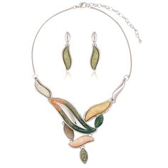 PRICES MAY VARY. Lead-Free & Nickel-Free Materials - This novelty fashion costume statement necklace set is crafted with eco-friendly snake chain and colorful resin pieces and enemal craft, combine nice weight with novelty beautiful style. Elegant Necklace and Earring Sets - Green necklace is adorned with colorful artistic leaf shape resin pieces which contribute its unique chic style and adjustable collar length design. Necklace Length – 15.8’ +3.2’ (40+8 cm). A great piece for jewelry accessor Prom Unique, Novelty Fashion, Costume Necklace, Earring Sets, Graduation Gifts For Her, Elegant Necklace, Leaf Jewelry, Beautiful Style, Fancy Jewelry