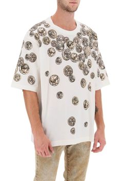 100% Cotton | Dolce & Gabbana Men's Coin Print T-shirt in White | FW23/24 Luxury Printed Crew Neck T-shirt, Dolce And Gabbana Print, Dolce And Gabbana Fabric Print, Dolce And Gabbana Tshirt Men, It Is Finished, Cotton Graffiti Print Crew Neck T-shirt, Feminine Chic, Latest Fashion Design, Stefano Gabbana