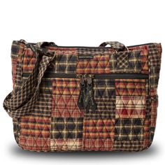 PRICES MAY VARY. COUNTRY AMERICANA PATCHWORK: Beckham is our timeless palette of rust red, khaki, and black quilted cotton fabrics in rustic plaids and checks in a traditional American patchwork layout. SIZED JUST RIGHT: At 12" wide, 11” high, and 4" deep, the Everyday is a large but lightweight quilted tote bag for women with plenty of room. The straps measure 26.5" long, with an 11" shoulder drop. 10 DIFFERENT POCKETS: This multi compartment purse holds everything in its place! Inside the zipp Brown Cotton Bags For Fall, Quilted Travel Bags For Fall, Plaid Bags For Everyday Use In Fall, Everyday Plaid Bags For Fall, Everyday Plaid Cotton Shoulder Bag, Patch Clothing, Fabric Handbags, Quilted Tote Bags, Quilted Purses