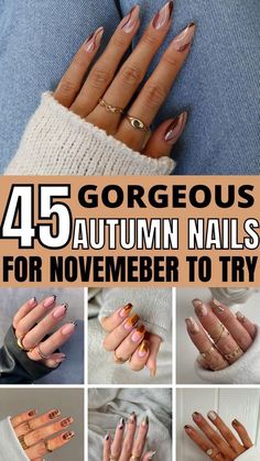 Coffin Autumn Acrylic Nails, Fall Colour Nails Autumn, Fall Acrylic Square Nails, Holiday Nails Autumn, Fall Coloured Nails, Autumn Biab Nails 2023, November Nail Colours, Nail Design Inspiration Fall, Autumn Nails 2023 Trends Gel