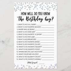 a printable birthday game with the words how well do you know?