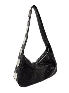 Noir Handbag - Tooled Italian Leather Shoulder Bag - Streets Ahead Luxury Leather Shoulder Bag With Snap Closure, Luxury Evening Shoulder Bag With Snap Closure, Elegant Leather Hobo Bag With Snap Closure, 70s Glam Rock, 80s Hair Metal, 70s Glam, 80s Hair, Hair Metal, Chain Belts