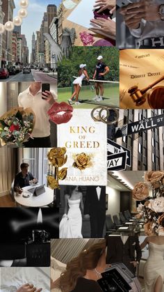 the collage shows many different images and people in their wedding outfits, including rings