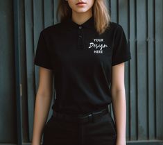 Customizable Black Cotton Shirt, Black Cotton Polo Shirt With Custom Print, Polo Shirt Mockup, Black Shirt Mockup, Black Model, Tshirt Mockup, Polo Shirt Women, Mockup Free Psd, Shirt Mockup