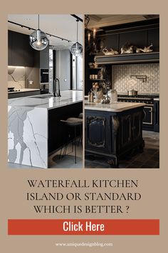 a kitchen with black cabinets and white marble counter tops is featured in the magazine's cover