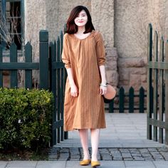 simplelinenlife-casual-summer-long-women-dresses Casual Ramie Linen Spring Dress, Casual Brown Linen Beach Dress, Casual Brown Linen Summer Dress, Casual Brown Midi Dress, Fall Ramie Dresses, Casual Beige Linen Knee-length Dress, Casual Brown Linen Dress With Relaxed Fit, Casual Linen Dress For Fall Beach Outings, Casual Linen Dress For Beach In Fall