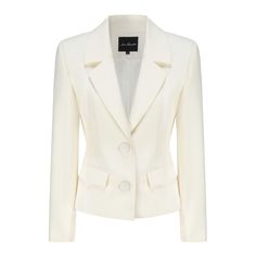 Experience comfort and sophistication with the Dionne Blazer, crafted from luxurious wool fabric.  Tailored with meticulous attention to detail, the shoulder-pad design accentuates your shoulders, creating a stylish silhouette that commands attention. Elegant Structured Blazer With Lapel Collar, Elegant Single Breasted Structured Suits, Elegant Single-breasted Structured Suits, Elegant Structured Single Breasted Suits, Chic Fitted Blazer With Structured Boning, Chic Fitted Suit With Structured Shoulders, Elegant Suits With Structured Shoulders For Office, Luxury Blazer With Structured Shoulders, Fitted Blazer With Structured Boning