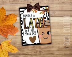 an autumn card with the words, thank you for all you do on it and leaves