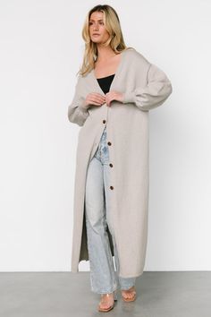 Anderson Double Breasted Coat | Natural | Baltic Born Long Open Cardigan, Top And Jeans, Light Gray Color, Perfect Cardigan, Baltic Born, Fall Fits, Soft Sweater, Oversized Cardigan, Sweater Material