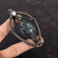 Wire Wrapped Tree Of Life, Wire Wrapped Jewelry Pendant, Wire Wrapped Tree, Wire Wrap Jewelry Designs, Tree Of Life Jewelry, Wire Wrapped Bangles, Bijoux Fil Aluminium, Rainbow Moonstone Pendant, Electroformed Jewelry