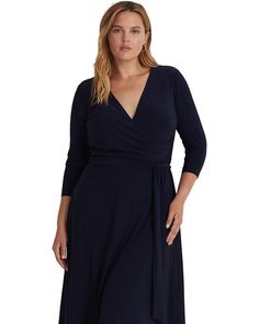 LAUREN Ralph Lauren Plus Size Surplice Jersey Dress | Zappos.com Lauren By Ralph Lauren, Maxi Dress Navy, Dress Material, Fashion Furniture, Jersey Dress, Dress Materials, Lauren Ralph Lauren, Wrap Dress, Kids Fashion