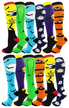 PRICES MAY VARY. HALLOWEEN SOCKS : Enjoy this upcoming Halloween by sporting these festive and chic socks adorn with colorful & spooky Halloween prints. Style your outfit with Jack o’ lanterns, black cats, witch hats, bats and more to the office, on your next date, for sports, or for a casual outing. Get complimented for having stylish socks! These distinctive patterned designs are always in style. FESTIVE NOVELTY SOCKS FOR HER: Treat yourself or a loved one. These cute patterns can be the perfe Halloween Knee-high Socks For Stocking Stuffer, Multicolor Novelty Socks For Stocking Stuffer, Novelty Multicolor Socks For Stocking Stuffers, Style Your Outfit, Halloween Socks, Witch Hats, Stylish Socks, Sock Game, Socks For Women