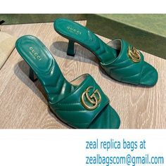 Gucci Heel 7.5cm Double G Slide Sandals 674839 Green 2022 Green Gucci Heels, Green Gucci, Bvlgari Handbags, Cartier Handbags, Chanel 2021, Christian Dior Handbags, Dolce And Gabbana Handbags, Miu Miu Handbags, Givenchy Handbags