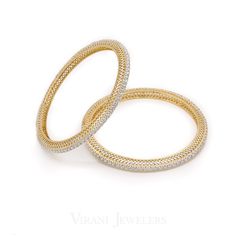 This is our set of pavé diamond bangles in 18K yellow gold, featuring 6.56ct round brilliant diamonds. These stunning minimal bangles are trimmed with sparkling diamonds. The gold weight is 34.3 grams and the bangle size is 2.6 (see size chart). These pavé diamond bangles in 18K yellow gold are fore everyday wear. Diamond Bangles, Yellow Gold Setting, Diamond Bangle, Brilliant Diamond, Gold Set, Sparkle Diamonds, Pave Diamonds, Round Brilliant, Everyday Wear