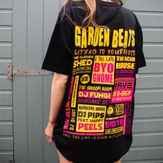 It's a secret garden party! Get back to your roots in this festival tee.  Printed t-shirt by Batch1 Front: Plain Graphics: "Garden Beats" festival line-up poster! Large back print in neon pink and yellow Print: Organic, water-based, eco-friendly ink Style: Crew neck, short sleeves, jersey Fit: Relaxed, Unisex Size Guide: S - 8 | M - 10 | L - 12 | XL - 14 | XXL - 16/18 Model wears size Large  Material: 100% organic cotton Sustainability: Ethically made to order in the UK  | Global Organic Textile Secret Garden Party, A Secret Garden, Kids Fashion Trends, Festival T Shirts, Festival Poster, It's A Secret, Festival Shirts, Festival Posters, Yellow Print