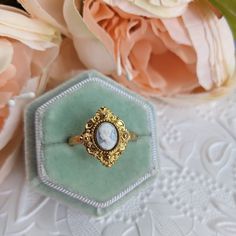 An enchanting cameo ring that features a classic portrait of a Grecian Goddess in a bezel setting. Resembling a kite-shaped shield, the ring face is decorated with ornate milgrain detailing. SIZE: This ring comes in your choice of size 6 or adjustable size, which is convenient if you aren't sure what size your recipient's finger is or if you like wearing rings on different fingers. Please note:  The aged gold only comes in adjustable size.  The aged silver comes in size 6 and adjustable size.  T Cameo Rings Vintage, Wearing Rings, Classic Portrait, Victorian Cameo, The Ring Face, How To Wear Rings, Replica Jewelry, Grecian Goddess, Cardboard Jewelry Boxes