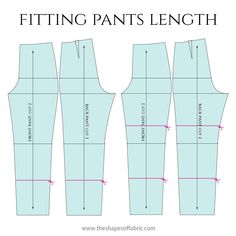 the front and back view of sewing pants with measurements for each side, as well as the