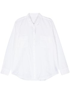 optical white cotton-silk blend poplin texture front button fastening classic collar long sleeves buttoned cuffs two chest patch pockets curved hem Yoko London, City Dress, Summer Beach Wear, Poplin Shirt, Shirt White, Cotton Silk, Jacket Tops, Denim Dress, White Cotton