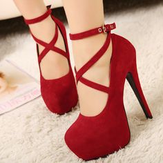 Stiletto Red Ankle Strap Pumps on Luulla Statement Shoes, Goth Clothing, Statement Shoe, Ankle Strap Pumps, Strap Pumps, Stiletto Heel, High Quality Leather, Step Up, Pay Attention