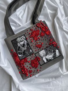 Grey velvet bag with Bakugou and Todoroki and handmade embroidery #todoroki #bakugou #mha Embroidery Bags Handmade, Bakugou And Todoroki, Todoroki Bakugou, Upcycle Shoes, Mood Board Fashion Inspiration, Hand Beaded Bag, Tods Bag, Handmade Fabric Bags, Fancy Hands