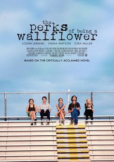 the perks of being a wallflower movie poster with four people sitting on bleachers