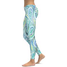 Blue and Green Paisley Leggings - GearBunch Casual Green Leggings For Gym, Multicolor Casual Yoga Pants For Pilates, Casual Multicolor Yoga Pants For Pilates, Blue Full Length Yoga Pants For Spring, Casual Blue Bottoms For Pilates, Sporty Blue Leggings For Spring, Casual Multicolor Leggings For Pilates, Green Long Yoga Pants For Pilates, Casual Blue Activewear For Yoga