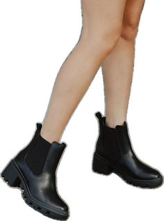 Casual Chelsea Boots With Stacked High Heel, Trendy Ankle-high Chelsea Boots With Stacked Heel, Casual Chelsea Boots With Stacked Heel, Ankle-high Heeled Boots With Lug Sole In Faux Leather, Ankle-high Faux Leather Heeled Boots With Lug Sole, Medium Width High Ankle Chelsea Boots With Stacked Heel, Ankle-high Heeled Boots With Lug Sole And Medium Width, Black Slip-on Faux Leather Boots, Black Faux Leather Slip-on Boots