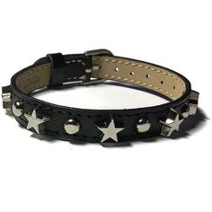 "Love stars?   You'll love this bracelet!  It has Chrome color raised Star studs with round studs evenly spaced across the center of a genuine black leather buckle bracelet wristband strap in the style you see. This black leather buckle wristband bracelet strap is 10mm wide and about 8 inches long.   It can fit a wrist from 5.5\"  to 7.5\" around.  The strap is made of Genuine leather material and are stamped as such on the back. They are sewn around the edges for more durability. The band is ad Bracelet Star, Bracelets Leather, Gothic Bracelet, Chrome Color, Goth Jewelry, Wristband Bracelet, Buckle Bracelet, Punk Jewelry, Wrist Band