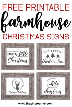 farmhouse christmas signs with the words free printable on them and an image of a deer