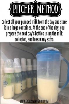 a pitcher filled with liquid sitting on top of a refrigerator