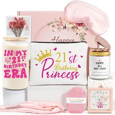 the birthday princess gift set includes two candles, a candle holder, and other items