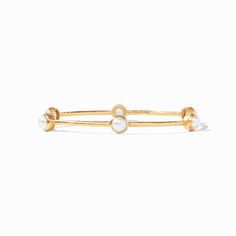 Milano Luxe Pearl Bangle Fine Jewelry Gold Pearl Bangle Bracelet, Gold Pearl Bangle Fine Jewelry, Luxury Pearl Bangle Jewelry, Luxury Classic Pearl Bangle Bracelet, Luxury Adjustable Bangle Pearl Bracelet, Pearl Bangle Bracelet, Julie Vos, Pearl Bangle, Stone Bangle