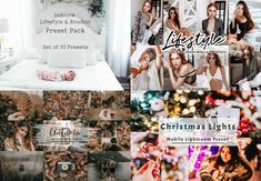 the collage shows different images of women and christmas lights