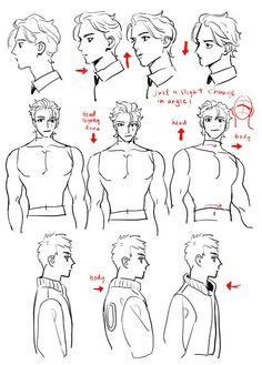 how to draw an anime man's body with different poses and haircuts