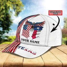 Custom With Name Texas Baseball Cap Hat, Christian Baseball Cap, Religious Cap, Christian Hat - stylish and versatile baseball cap, the perfect accessory to elevate your look. Crafted with both fashion and function in mind, our baseball cap combines bold design with comfortable wearability. Made from high-quality materials, it offers durability and reliability for all your outdoor activities. Whether you're hitting the streets or enjoying a day in the sun, our baseball cap is the perfect choice to complete your outfit with flair. Product Details: - Design: Our custom all-over print baseball cap adds a bold and stylish touch to any outfit, featuring vibrant prints for a unique look. - Construction: Structured with a 5-panel mid-profile design, it offers a seamless front and a plastic snap c Texas Hat, Texas Baseball, Jesus Gifts, Flag Hat, Bird Canvas, Great Gifts For Men, Bird Cards, Grandma And Grandpa, Hat For Man