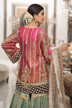 Pakistani Designer Wedding Party Outfit with Magnificent Look emblazoned with beautiful embroidery. Buy Latest Designer Party outfit online in USA. Mint Green Fabric, Party Wear Frocks, Dresses Dance, Ballroom Dresses, Gota Work, Pakistani Bridal Dresses