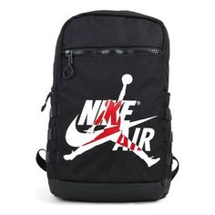 NIKE Air Jordan Jumpman Classic 'Black' 9A0257-023 Black School Backpack With Logo Patch, Casual Black Bags With Logo Patch, Nike Functional Backpack For Outdoor Activities, Nike Backpack For Outdoor Activities, Sporty Logo Bags For Streetwear, Black Streetwear Bag With Logo Patch, Black Standard Backpack With Logo Patch, Black Backpack With Logo Patch, Black Travel Backpack With Logo Patch