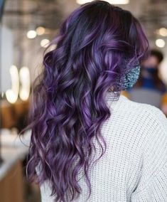 Dark Purple Highlights, Lilac Highlights, Dark Purple Hair, Highlights Curly Hair, Brown Curly Hair