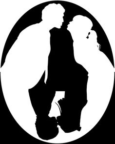 a black and white silhouette of two people