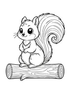 a cartoon squirrel sitting on top of a log