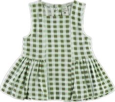 Cute Cotton Gingham Blouse, Cute Gingham Cotton Blouse, Preppy Green Tops For Summer, Preppy Green Top For Summer, Green Ruffled Tops For Playtime, Playful Plaid Summer Tops, Gingham Short Sleeve Top With Button Closure, Ballerina Top, Spring Button-up Gingham Blouse