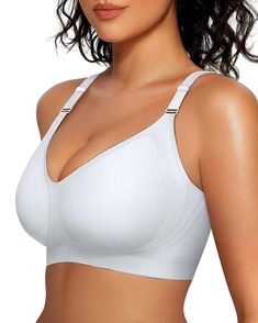 PRICES MAY VARY. Special Front-Adjustable Straps - These comfortable bras for women feature front-adjustable straps, making it incredibly convenient to achieve the perfect fit. You can easily make adjustments without removing the bra, ensuring both comfort and support throughout the day. Ideal for everyday wear, they combine practicality with style. Wirefree Bras with Jelly Strip - OEAK Push Up bras feature a bigger hugging "W" shape and surrounding at the bottom formed by liquid jelly strips, c Minimizer Bras Best, White Breathable Bra, Wirefree Bras, Minimizer Bras, Yoga Light, Light Exercise, Invisible Bra, Minimiser Bra, Backless Top