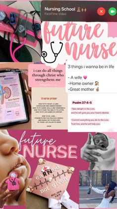 a collage of photos with the words future nurse in pink and pictures of nurses