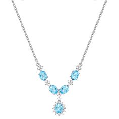 Add timeless elegance to your jewelry collection with this Sterling Silver Blue Topaz Necklace. Add timeless elegance to your jewelry collection with this Sterling Silver Blue Topaz Necklace. FEATURES Drop length: 0.88'' Chain Length 15.5inch Consumer 16.5inch Chain type: cable Clasp: spring-ring Nickel free Metal: sterling silver Plating: rhodium Finish: polished Packaging: boxedSTONE DETAILS Stone type: lab-created white sapphire Total weight: 2 7/8 ct. Center stone weight: 1/2 ct. Center ston Blue Topaz Necklace, Topaz Necklace, White Sapphire, Silver Blue, Spring Rings, Chain Lengths, Chain Length, Blue Topaz, Timeless Elegance