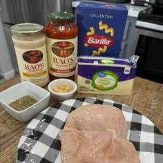 ingredients to make chicken dinner on a table