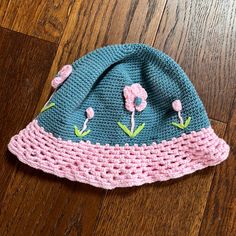 Thai Style Pink Cotton Cap Sun Hat, Pink Cotton Cap-shaped Sun Hat, Blue Yarn Bucket Hat For Spring, Cute Cotton Hat, Cute Cotton Hat One Size, Cute Cotton Hat, One Size Fits All, Cute One Size Cotton Hats, Playful Pink Cotton Sun Hat, Blue Crochet Bucket Hat For Spring