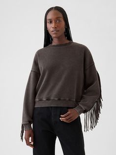 Vintage Soft Wedge Crewneck Fringe Sweatshirt Fringe Sweatshirt, Black Night, Vintage Soft, Sweatshirt Crewneck, Friends Fashion, Fringe Trim, Winter Wardrobe, Pullover Sweatshirt, Gap