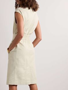 BURBERRY Belted gathered cotton-blend gabardine midi dress | NET-A-PORTER Casual Ruched Midi Dress For Work, Cotton Workwear Dress With Pleated Waist, Workwear Midi Dress With Slip Pockets, Chic Cotton Midi Dress With Pleated Waist, Cotton Midi Dress With Slip Pockets, Cotton Midi Dress With Pockets For Daywear, Cotton Midi Dress With Slip Pockets For Daywear, Knee-length Cotton Midi Dress With Gathered Waist, Chic Midi Dress With Slip Pockets For Work