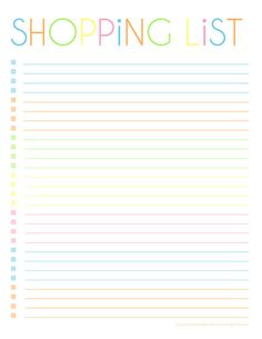 a shopping list with the words shopping list written in rainbow colors on top of it